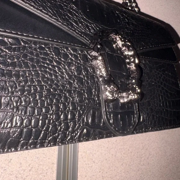 Black Crocodile Embossed Chain Shoulder Bag NWT